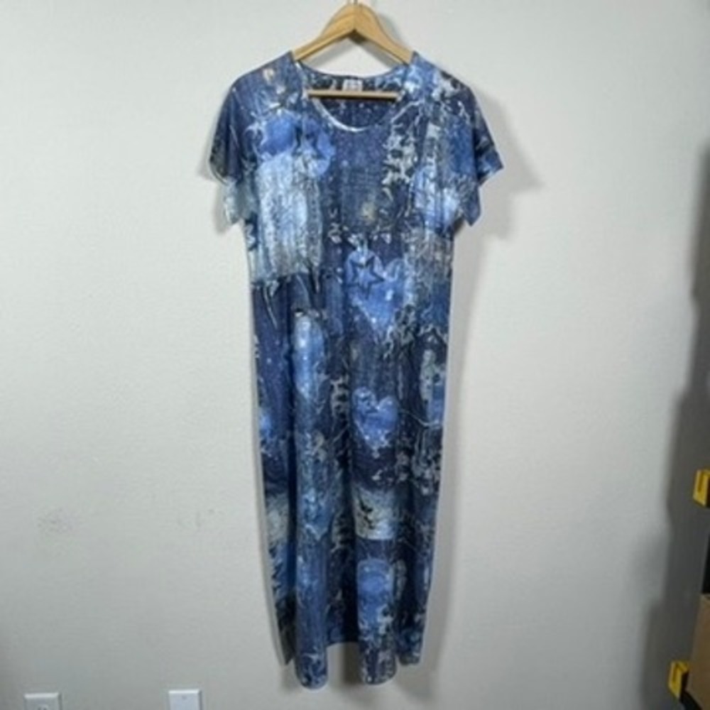 Et Lois Maxi Dress Women Small Blue Celestial Patchwork Excellent‎ Art To Wear